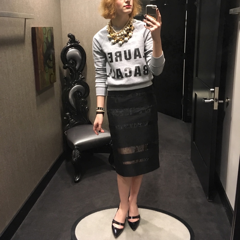 Milly Black Sheer Panel Pencil Skirt 🎼